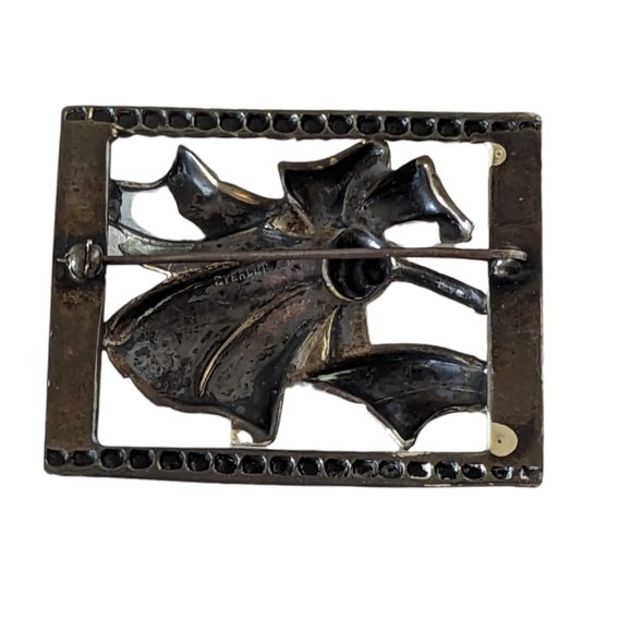 Vintage Art Nouveau Sterling Silver Rectangular Floral Pin Brooch - Picture 2 of 4